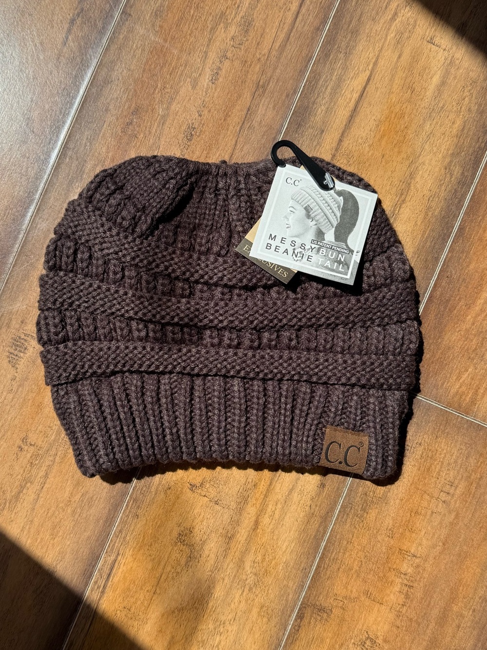 C.C Beanie, Chocolate Brown, Knit, Messy bun/Pony Tail Beanie